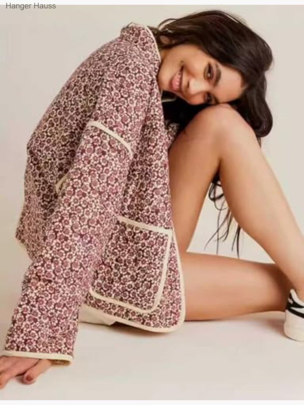 Lightweight Floral Quilted Cropped Puffer Jacket Button Down Winter Coat - Picture 4 of 7